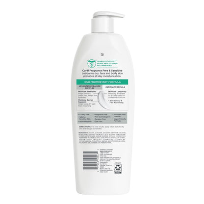 Curel Fragrance Free Comforting Body Lotion, Unscented Dry Skin Moisturizer for Sensitive Skin , with Advanced Ceramide Complex..