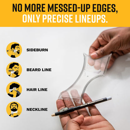 The Cut Buddy PLUS Beard Shaping Tool, Clear Template with Built-in Comb and Bonus Pencil, Ideal for Hairline..