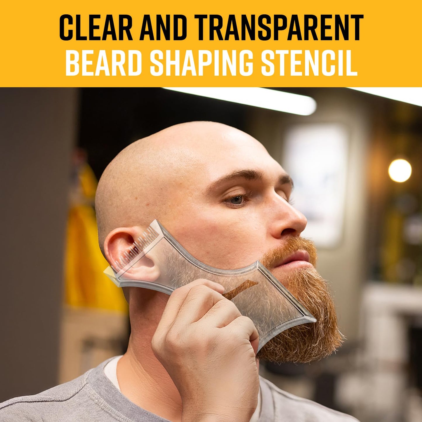 The Cut Buddy PLUS Beard Shaping Tool, Clear Template with Built-in Comb and Bonus Pencil, Ideal for Hairline..