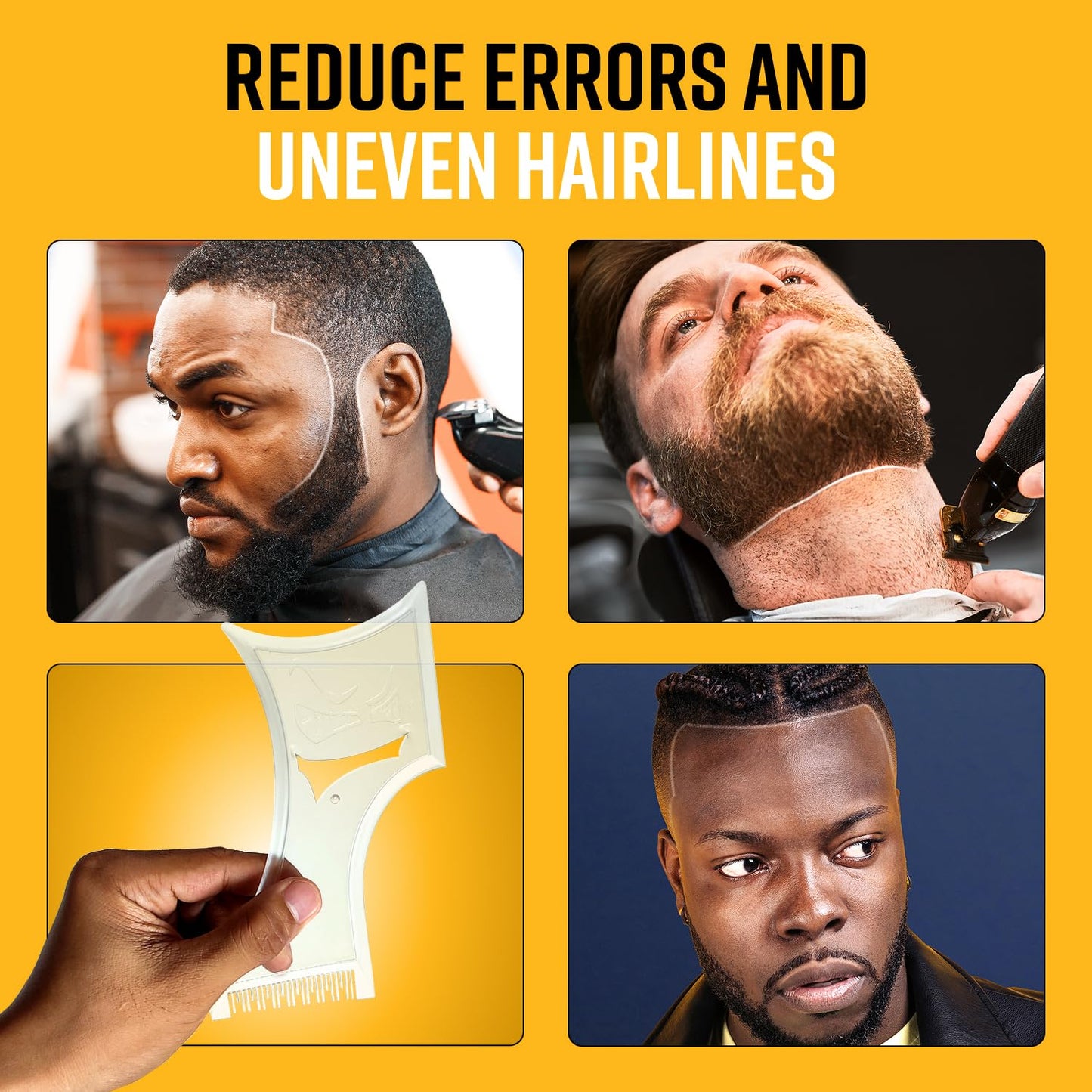 The Cut Buddy PLUS Beard Shaping Tool, Clear Template with Built-in Comb and Bonus Pencil, Ideal for Hairline..