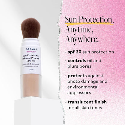 DERMA E Mineral Sunscreen for Face, SPF 30 Brush On Sun Protection Mineral Powder Sunscreen, 0.16 Oz (Pack of 1)