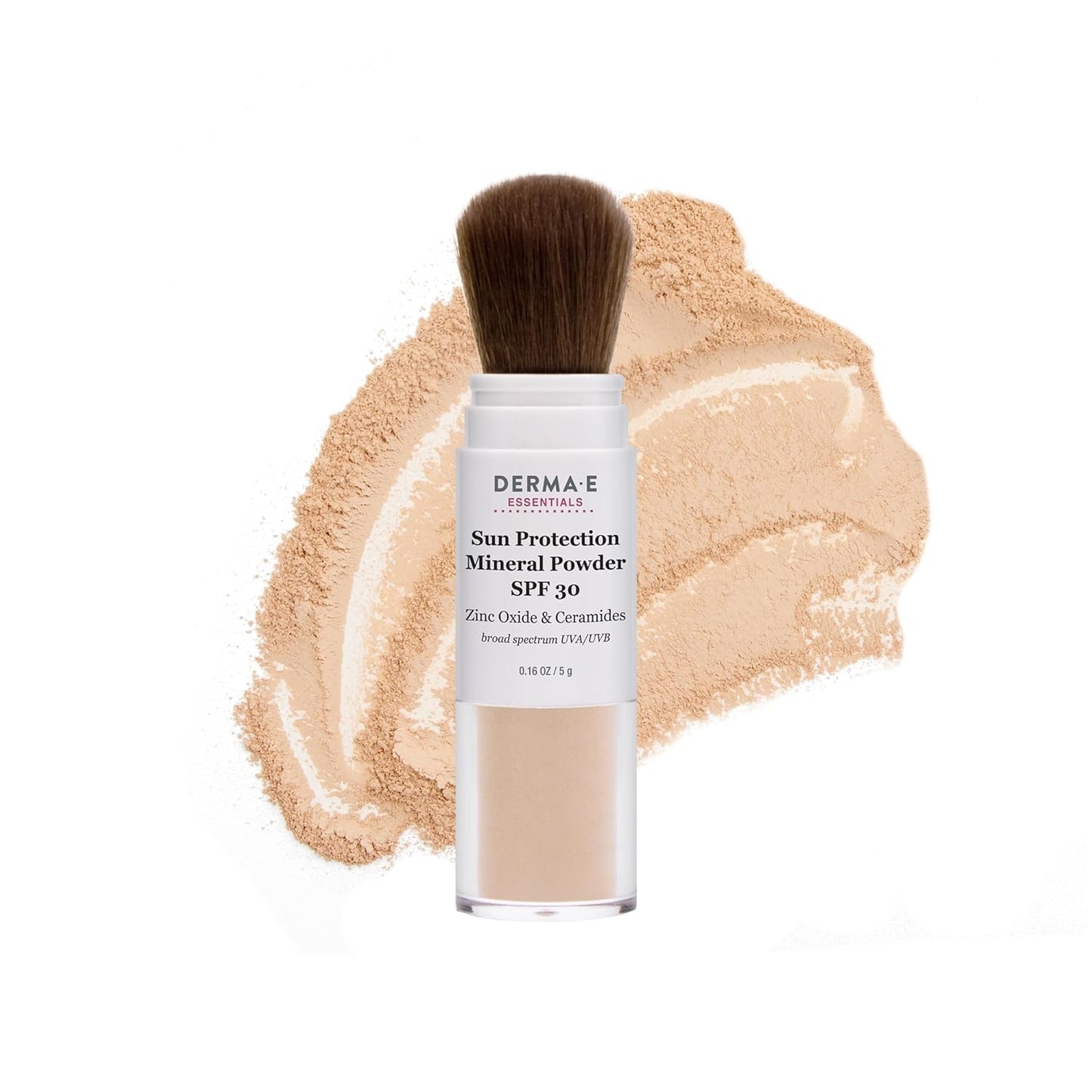 DERMA E Mineral Sunscreen for Face, SPF 30 Brush On Sun Protection Mineral Powder Sunscreen, 0.16 Oz (Pack of 1)