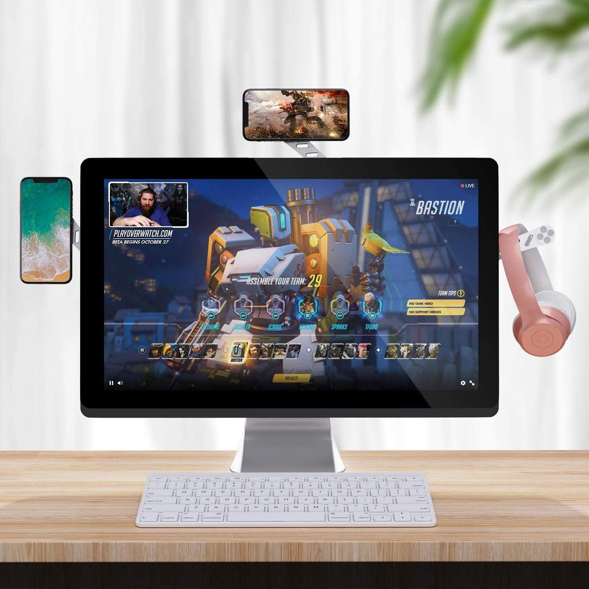 DK177 Magnetic Phone Holder, Laptop or Desktop Monitor Side Mount Phone Holder, Silver..