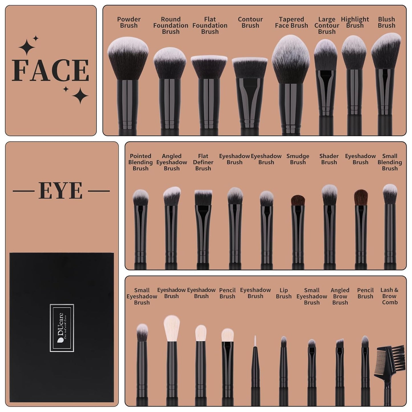 DUcare Professional Makeup Brushes Set 27Pcs | Makeup Brush Set Premium Synthetic Kabuki Foundation Blending..