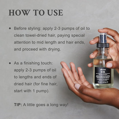 Davines OI Oil, Multi-Function Potion for All Hair Types - Weightless Anti-Frizz & Shine-Enhancing Serum with Roucou Oil..