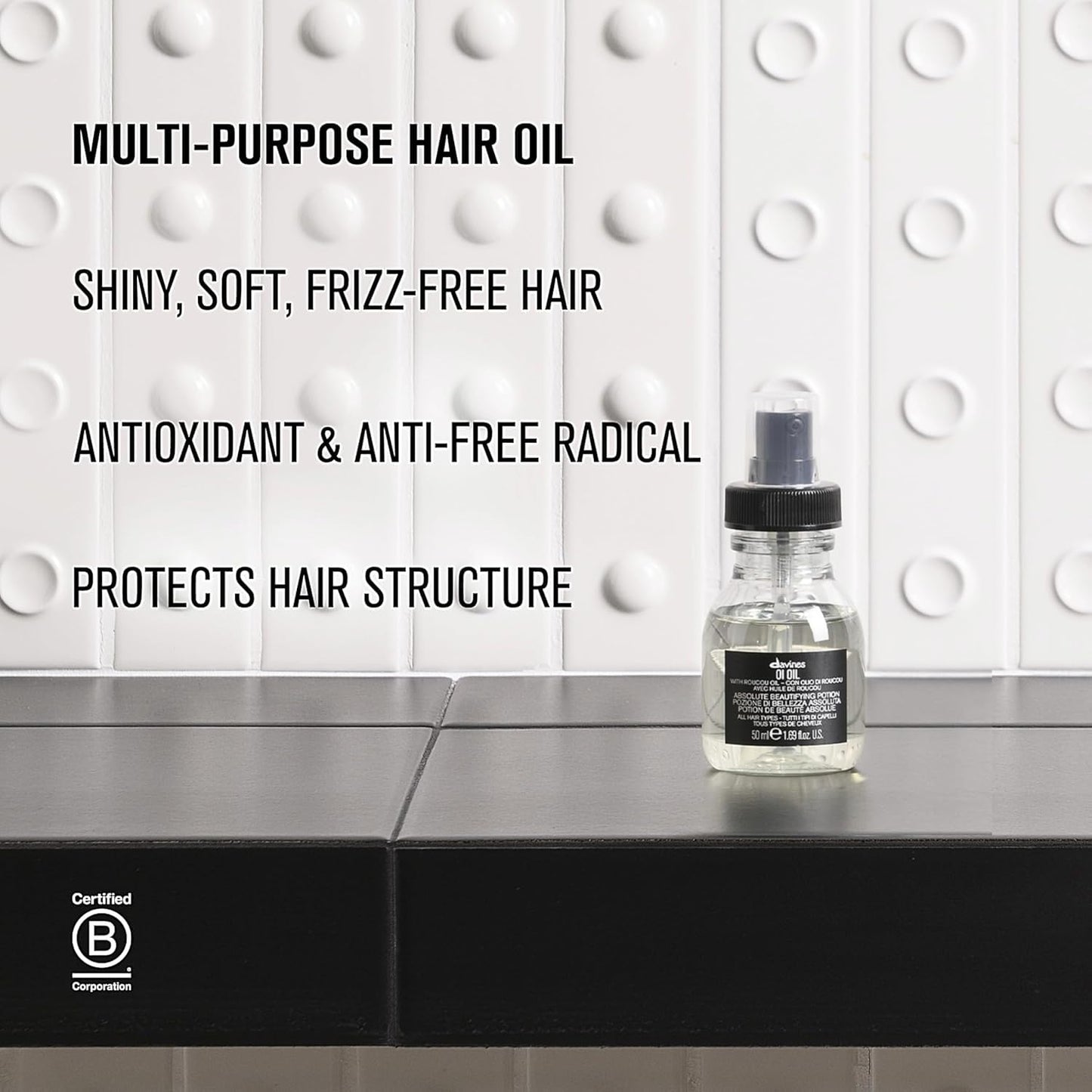 Davines OI Oil, Multi-Function Potion for All Hair Types - Weightless Anti-Frizz & Shine-Enhancing Serum with Roucou Oil..