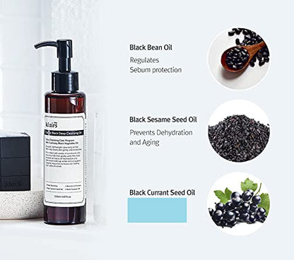 DearKlairs Gentle Black Cleansing Oil Korean Makeup Remover, 5.07 Fl Oz