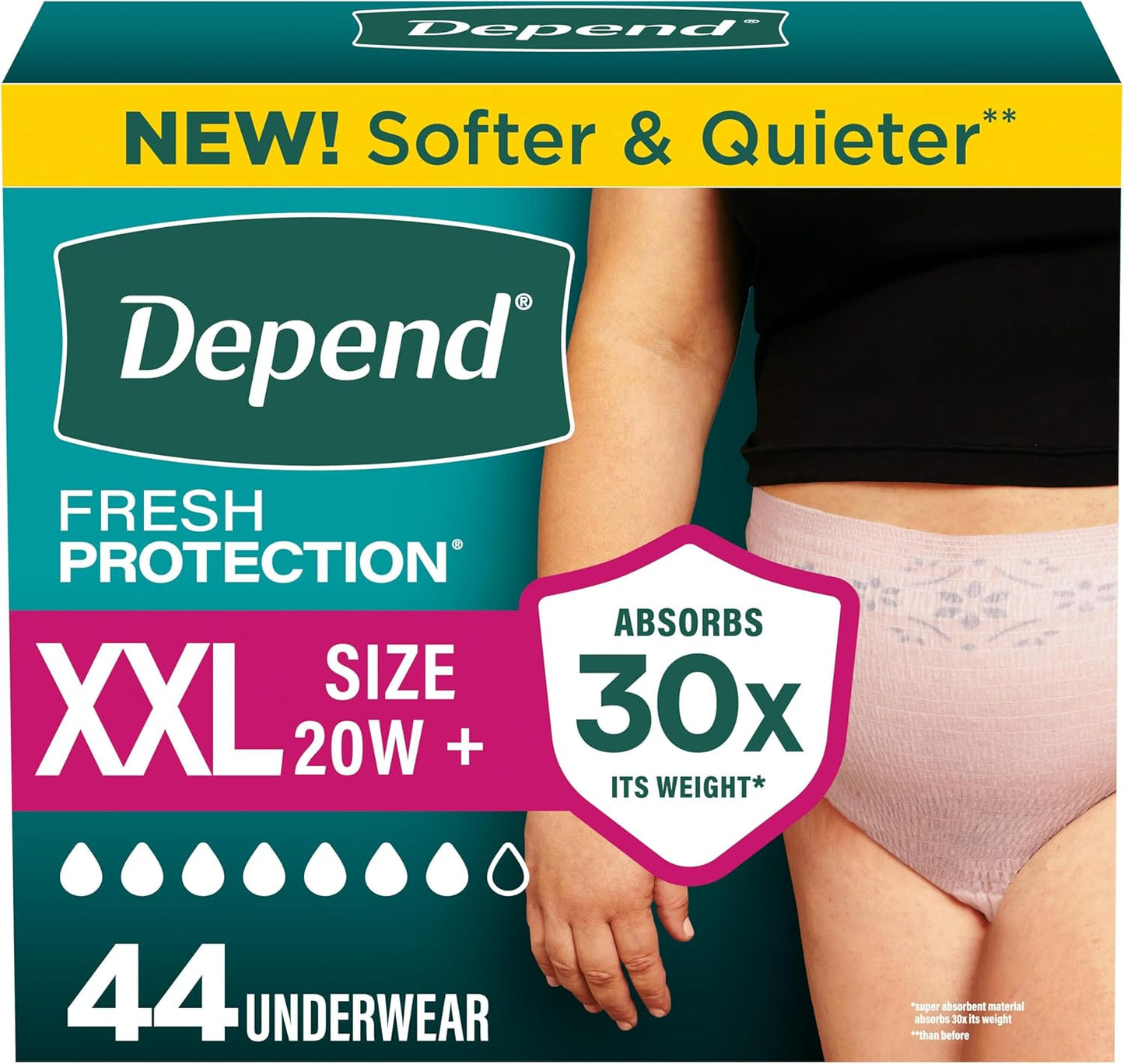 Depend Fresh Protection Adult Diapers, Incontinence Underwear for Women, 44 Count (2 Packs of 22), Packaging May Vary