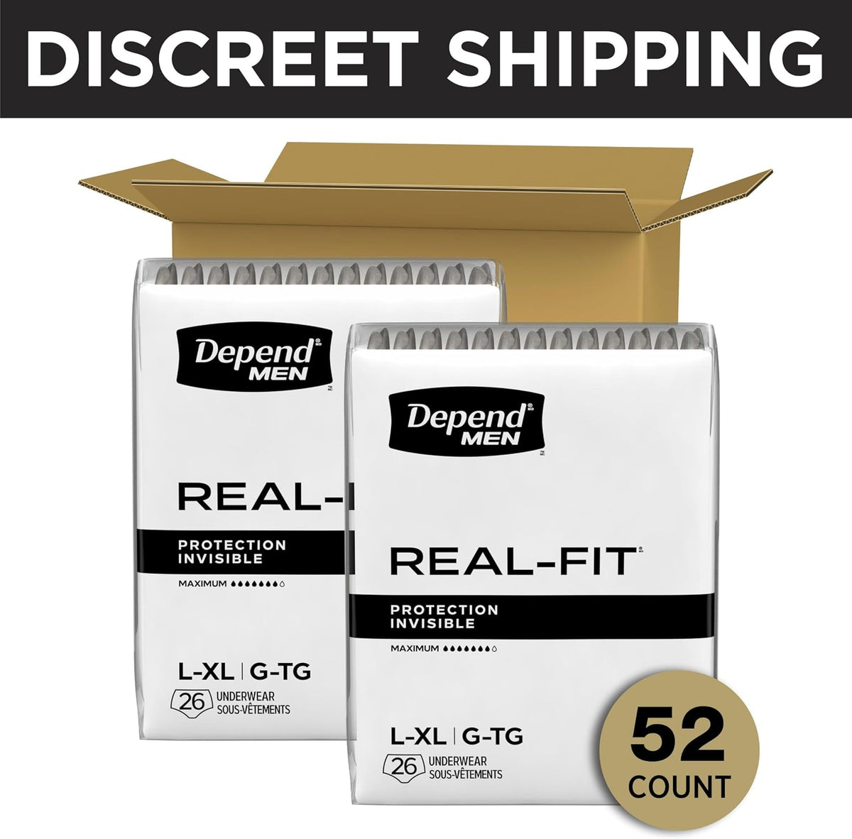 Depend Real Fit Incontinence Underwear for Men, L/XL, 52 Count..