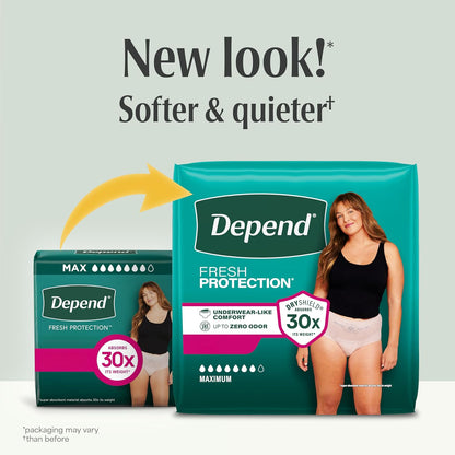 Depend Fresh Protection Adult Diapers, Incontinence Underwear for Women, 44 Count (2 Packs of 22), Packaging May Vary