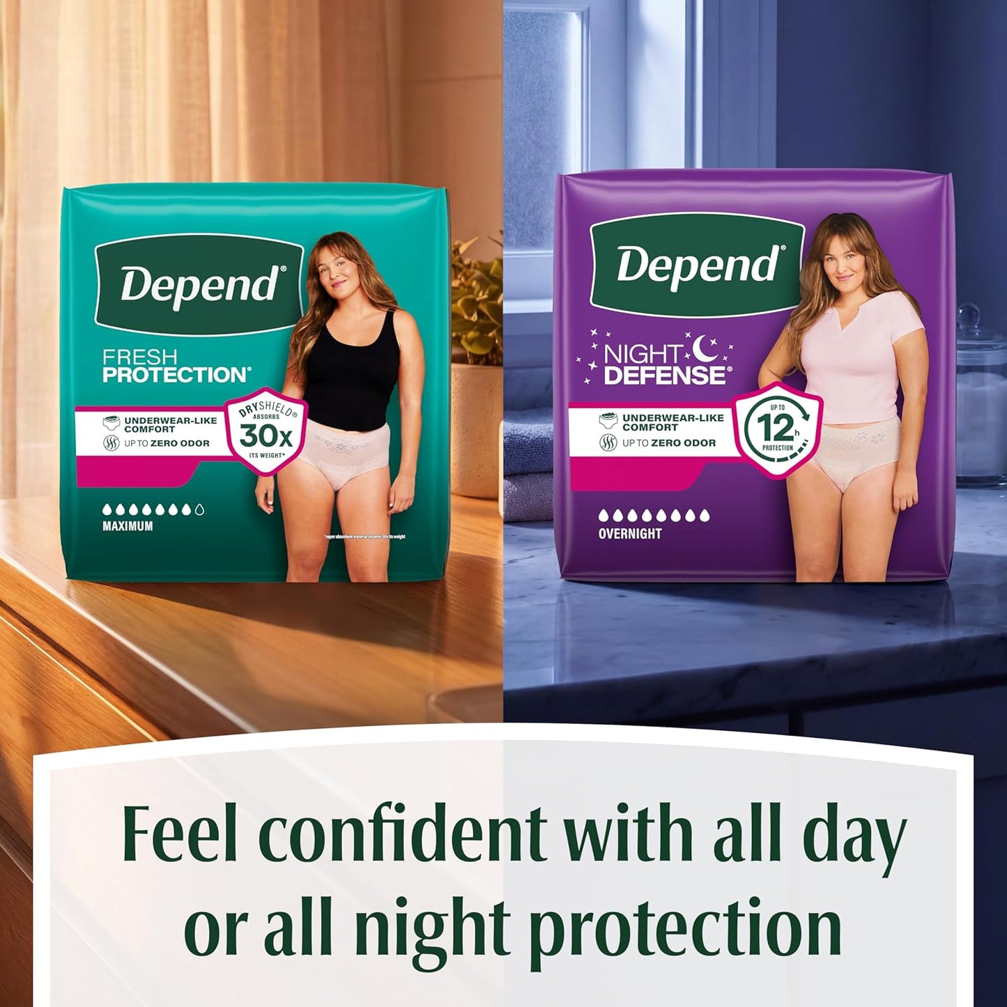 Depend Fresh Protection Adult Diapers, Incontinence Underwear for Women, 44 Count (2 Packs of 22), Packaging May Vary