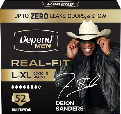 Depend Real Fit Incontinence Underwear for Men, L/XL, 52 Count..