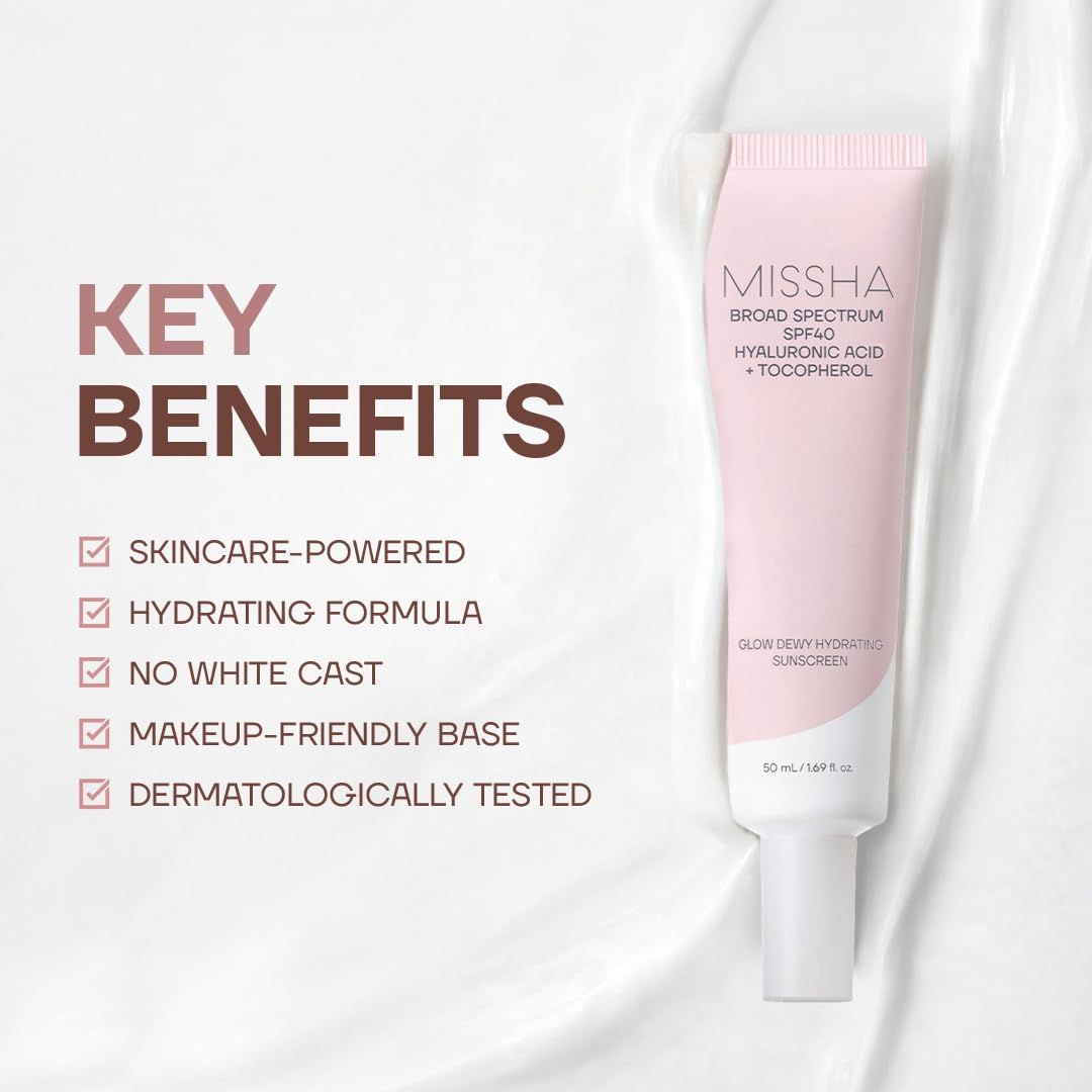 MISSHA Glow Dewy Hydrating Sunscreen SPF 40, Korean Sunscreen for Face & Body, 1.69 fl oz