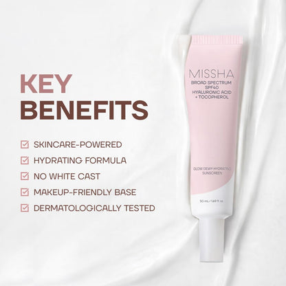 MISSHA Glow Dewy Hydrating Sunscreen SPF 40, Korean Sunscreen for Face & Body, 1.69 fl oz