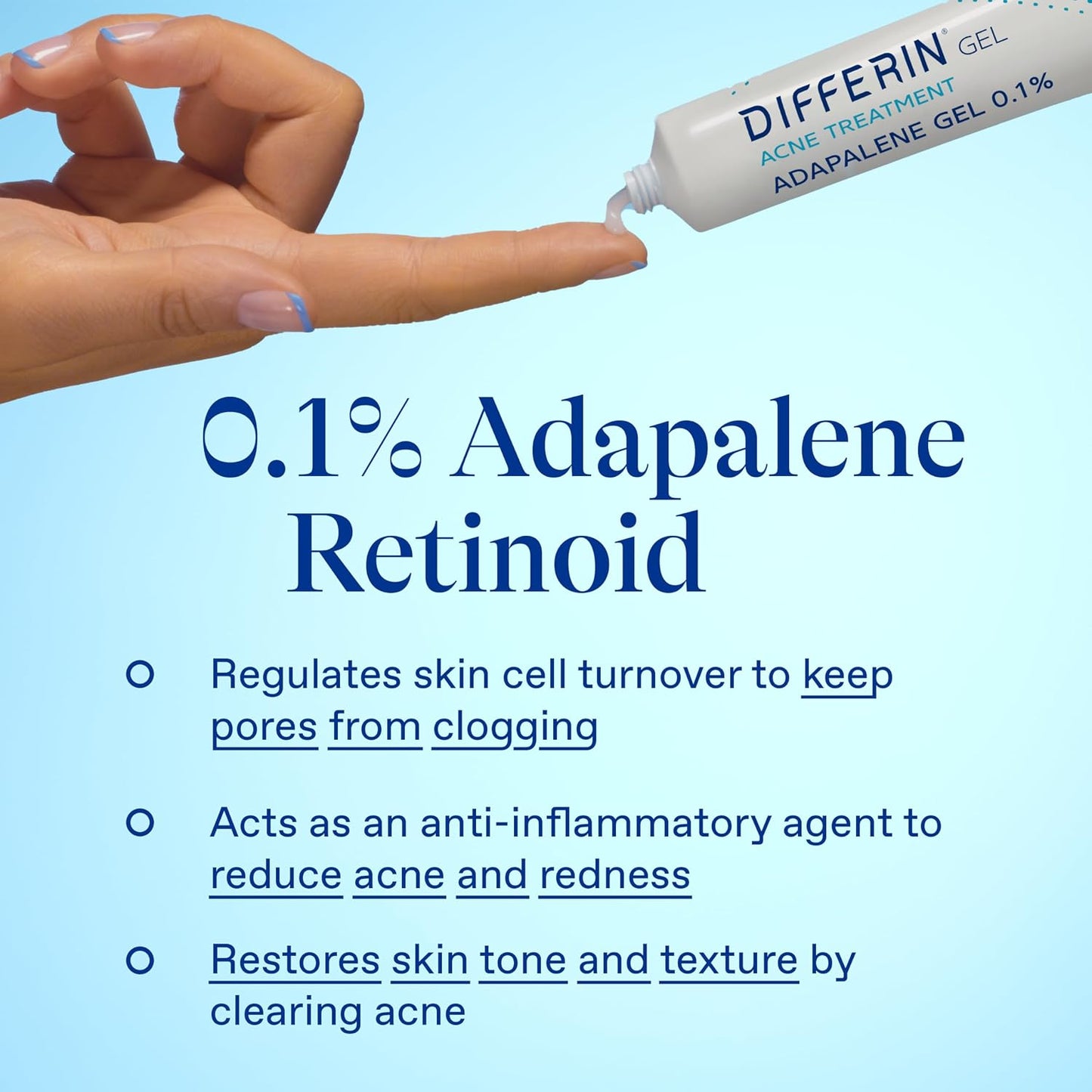 Differin Acne Treatment Gel, 60 Day Supply, Retinoid Treatment for Face with 0.1% Adapalene, Gentle Skin Care for Acne Prone Sensitive Skin..