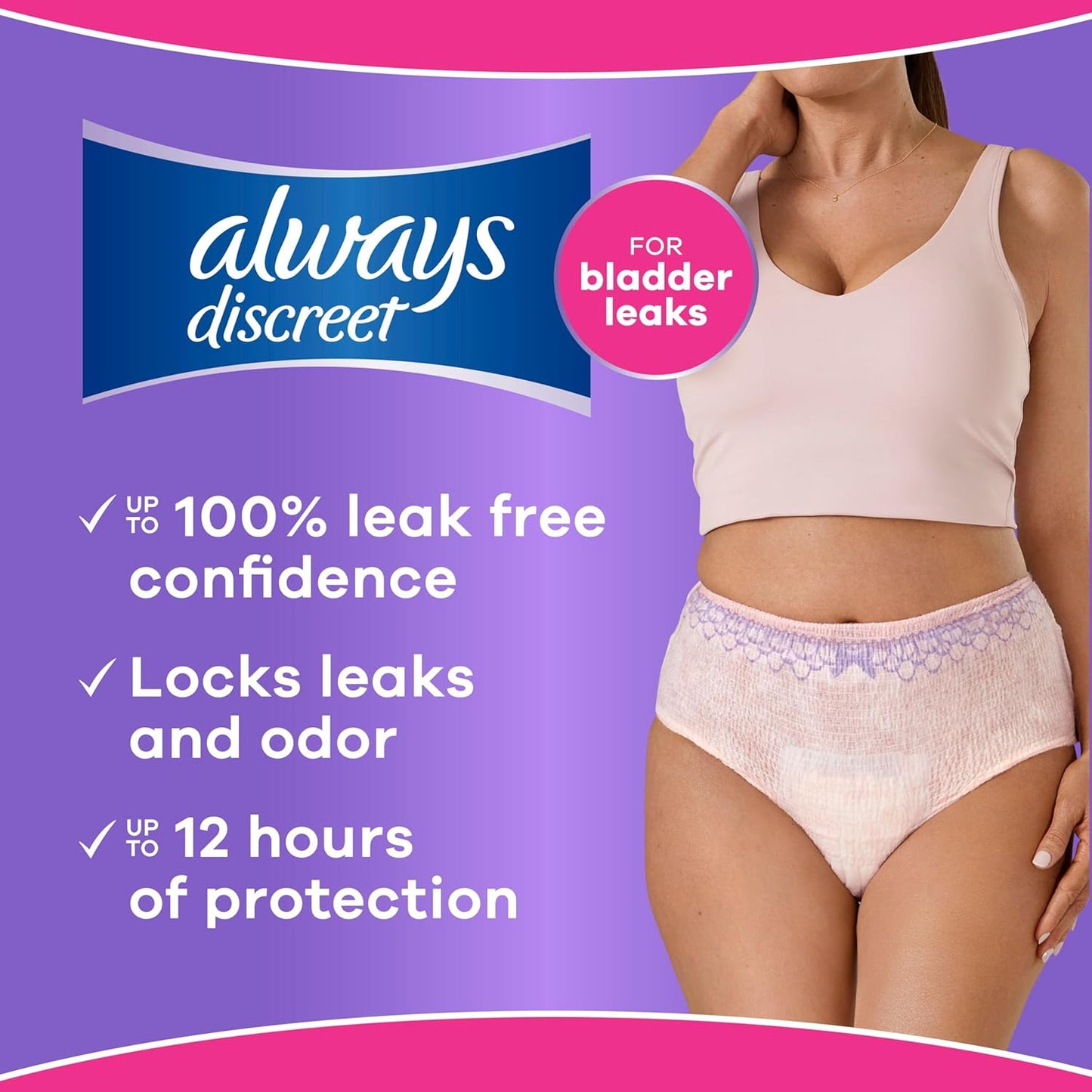 Always Discreet Adult Diapers for Women, Incontinence Underwear, Small/Medium, 32ct