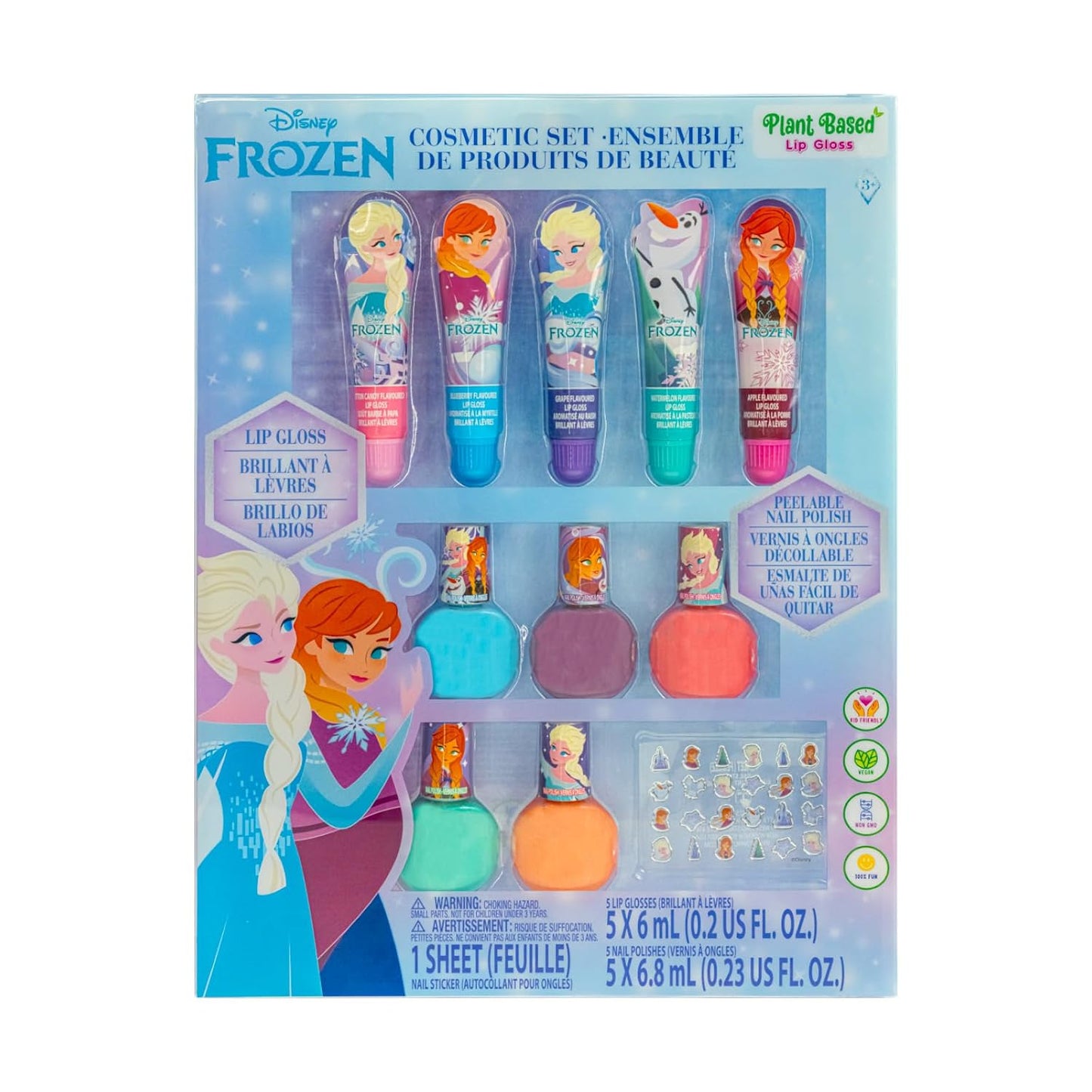 Disney Frozen Kids Lip Gloss and Nail Polish Set Kids Makeup Set Age 3+ | Perfect for princess dress-up..