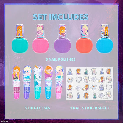 Disney Frozen Kids Lip Gloss and Nail Polish Set Kids Makeup Set Age 3+ | Perfect for princess dress-up..