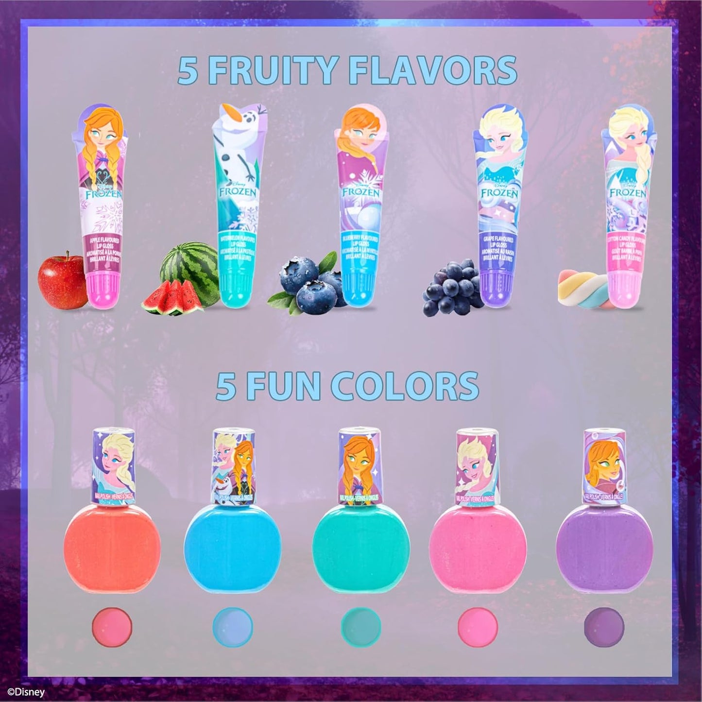 Disney Frozen Kids Lip Gloss and Nail Polish Set Kids Makeup Set Age 3+ | Perfect for princess dress-up..