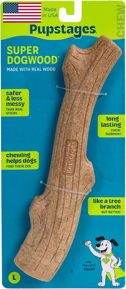Pupstages Super Dogwood Dog Chew Toy, Made in the USA, Real-Wood Blend, NaturalWood Flavor &amp; Texture