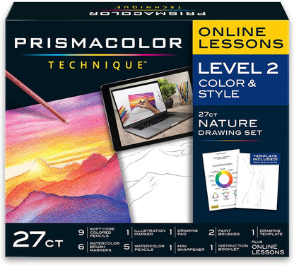 Prismacolor Technique, Art Supplies and Digital Art Lessons, Nature Drawing Set, Level 2,27 Count