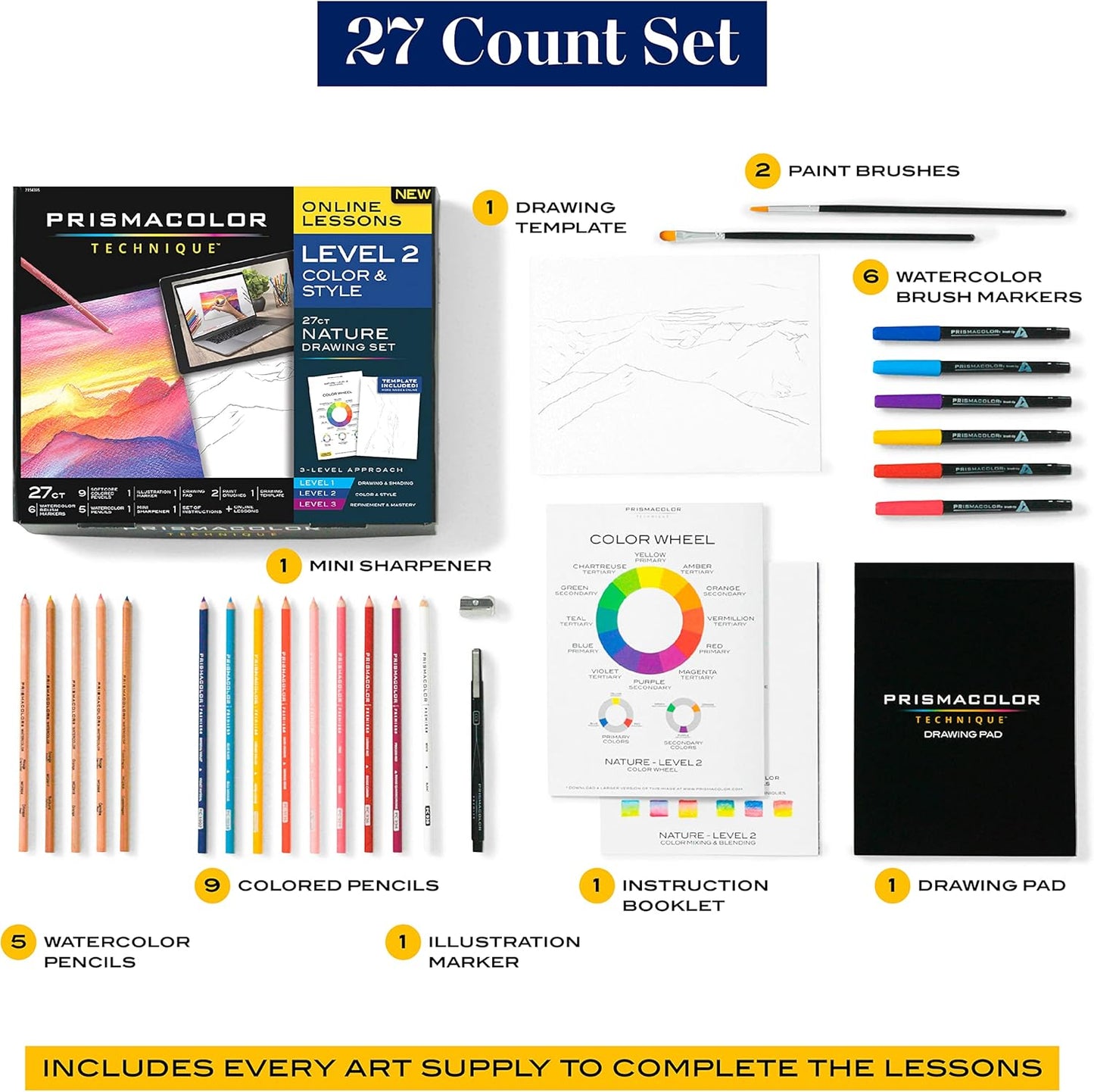 Prismacolor Technique, Art Supplies and Digital Art Lessons, Nature Drawing Set, Level 2,27 Count