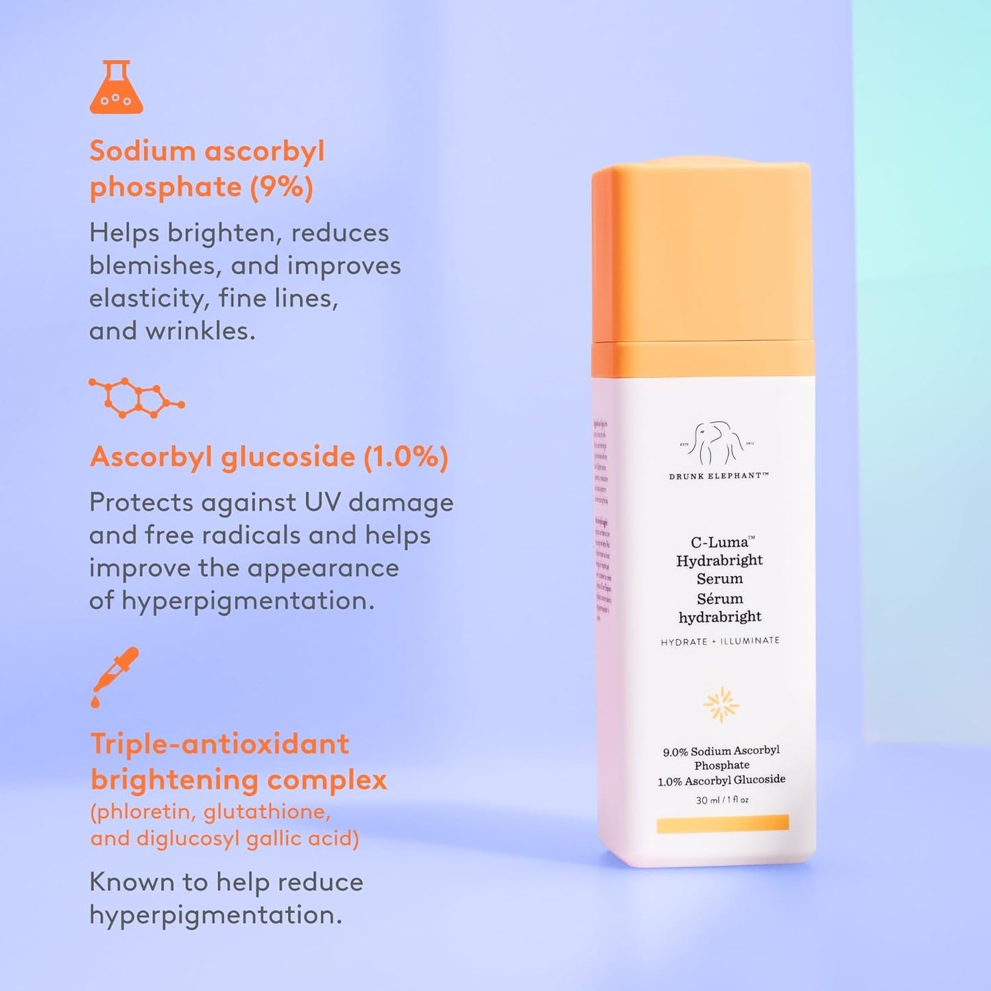 Drunk Elephant C-Luma Hydrabright Serum - 30 ml/1 fl oz - 10% Hydrating Vitamin C - Clean Clinical Skincare ..