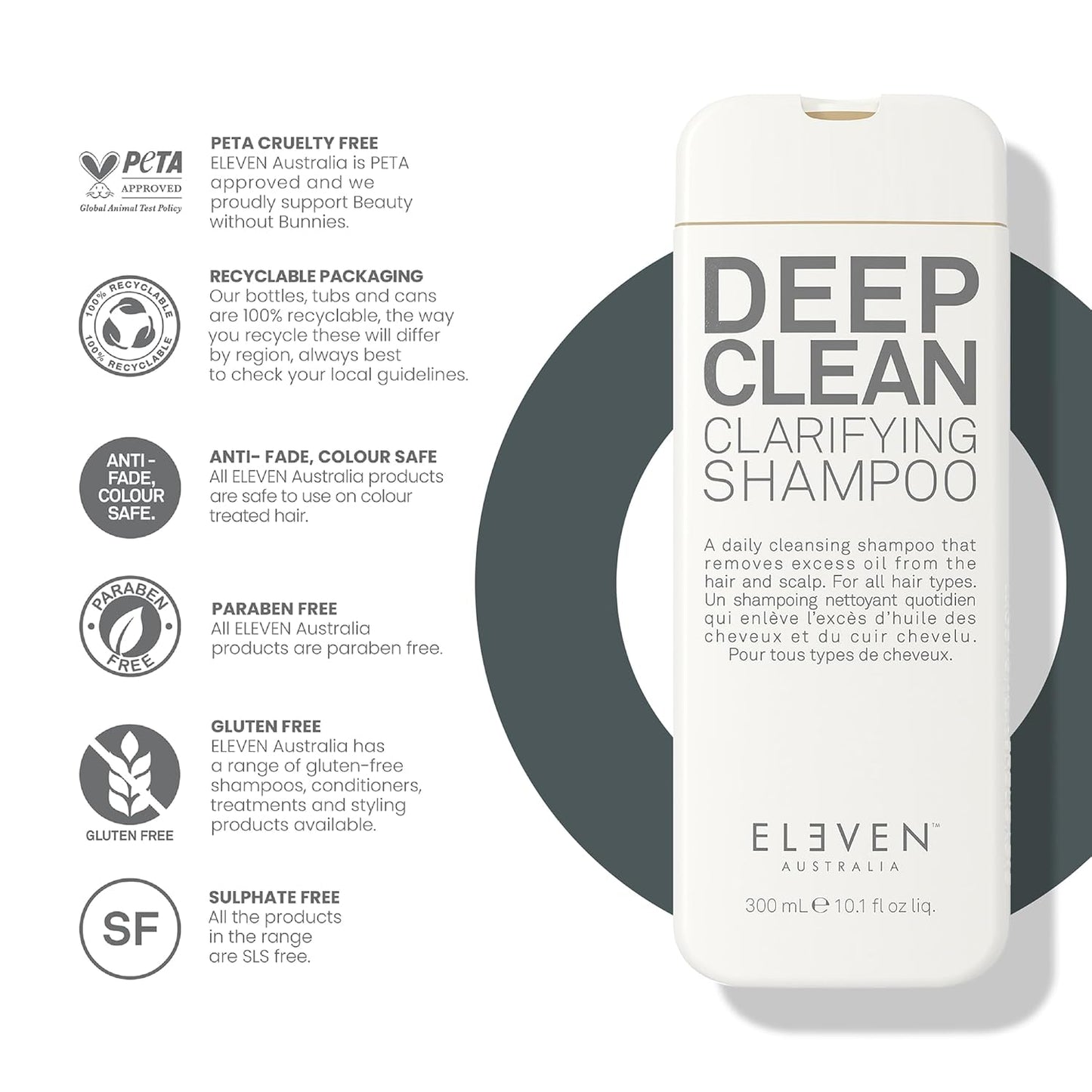 ELEVEN AUSTRALIA Deep Clean Clarifying Shampoo for Women &amp; Men - Removes Build-Up, Detoxifies Scalp, Detox Shampoo..