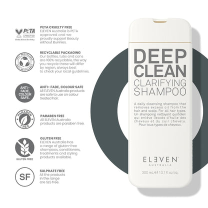 ELEVEN AUSTRALIA Deep Clean Clarifying Shampoo for Women &amp; Men - Removes Build-Up, Detoxifies Scalp, Detox Shampoo..