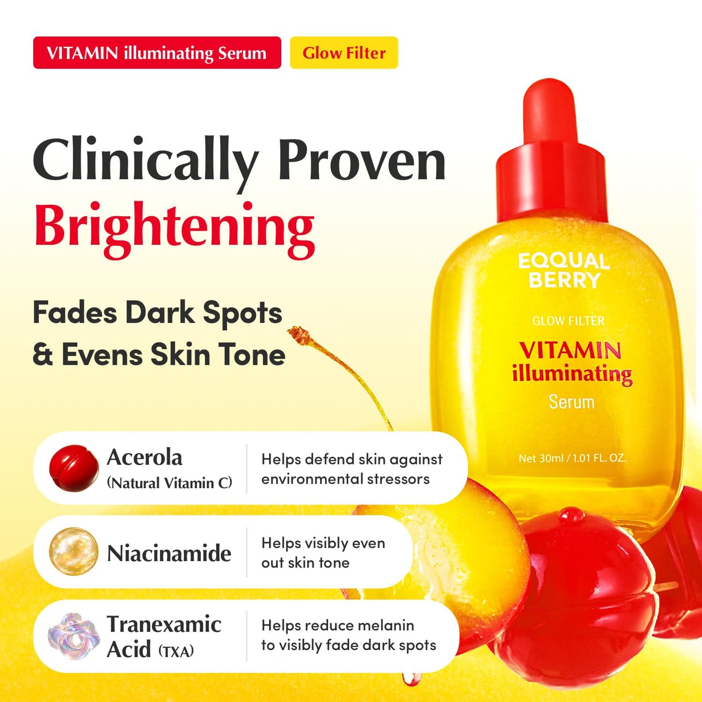 EQQUALBERRY Vitamin Illuminating Serum | Niacinamide 4% & TXA | Korean Skincare, 1.01 fl oz