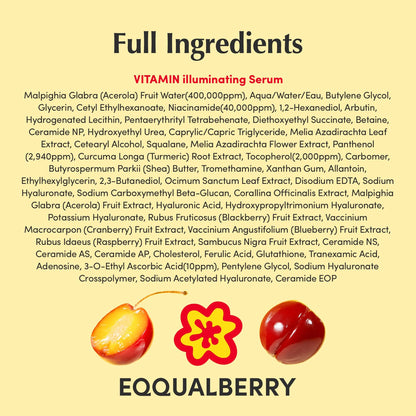 EQQUALBERRY Vitamin Illuminating Serum | Niacinamide 4% & TXA | Korean Skincare, 1.01 fl oz