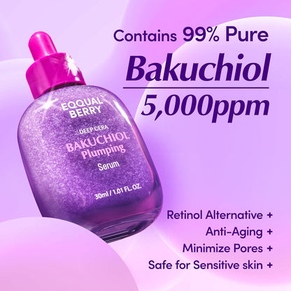 EQQUALBERRY Bakuchiol Plumping Face Serum - Retinol Natural Alternative for Sensitive Skin..
