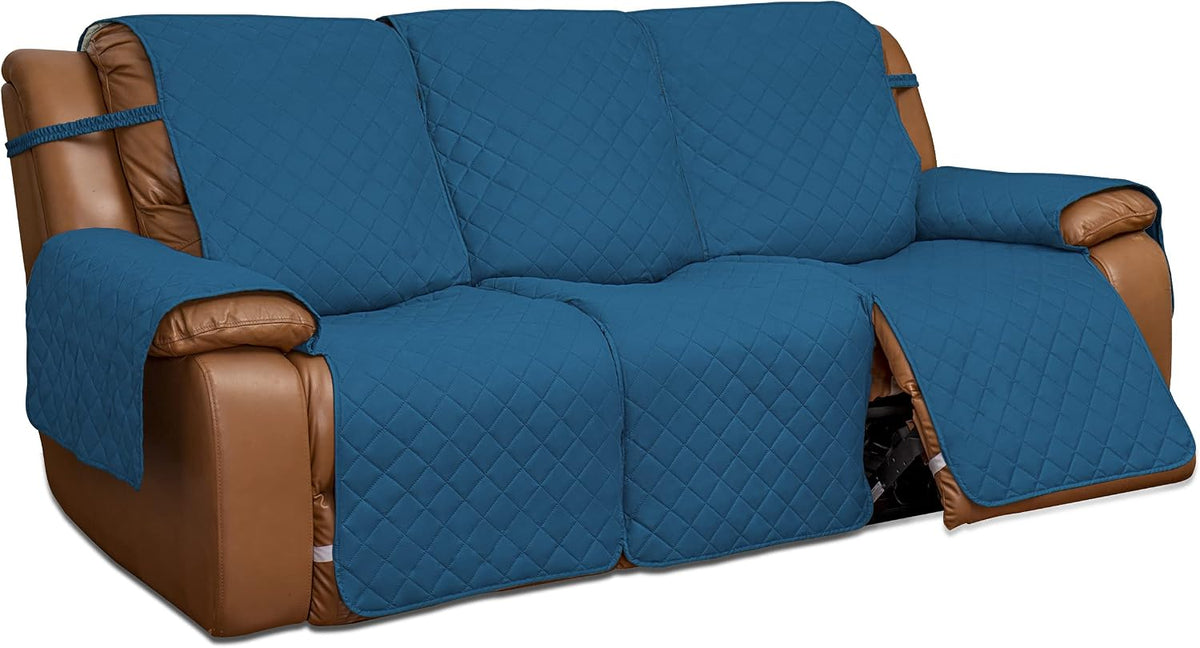 Easy-Going Reversible Couch Cover for 3 Seat Recliner, Peacock Blue/Beige