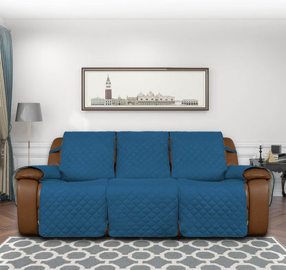 Easy-Going Reversible Couch Cover for 3 Seat Recliner, Peacock Blue/Beige