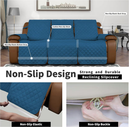 Easy-Going Reversible Couch Cover for 3 Seat Recliner, Peacock Blue/Beige