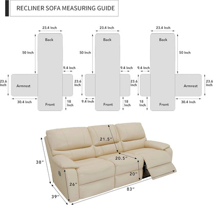 Easy-Going Reversible Couch Cover for 3 Seat Recliner, Peacock Blue/Beige