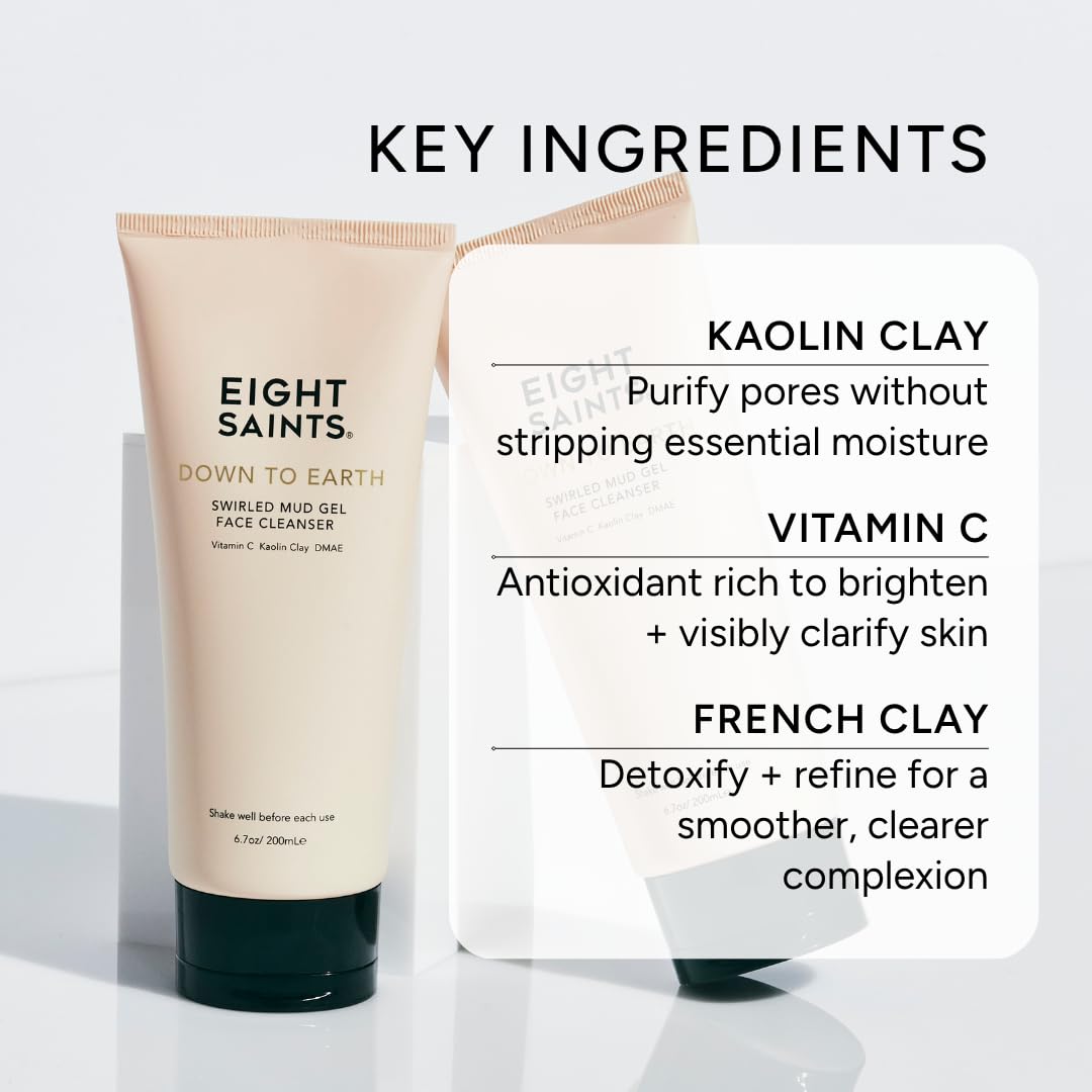 Eight Saints Down To Earth Mud Gel Face Wash, Gentle &amp; Effective Anti Aging Cleanser