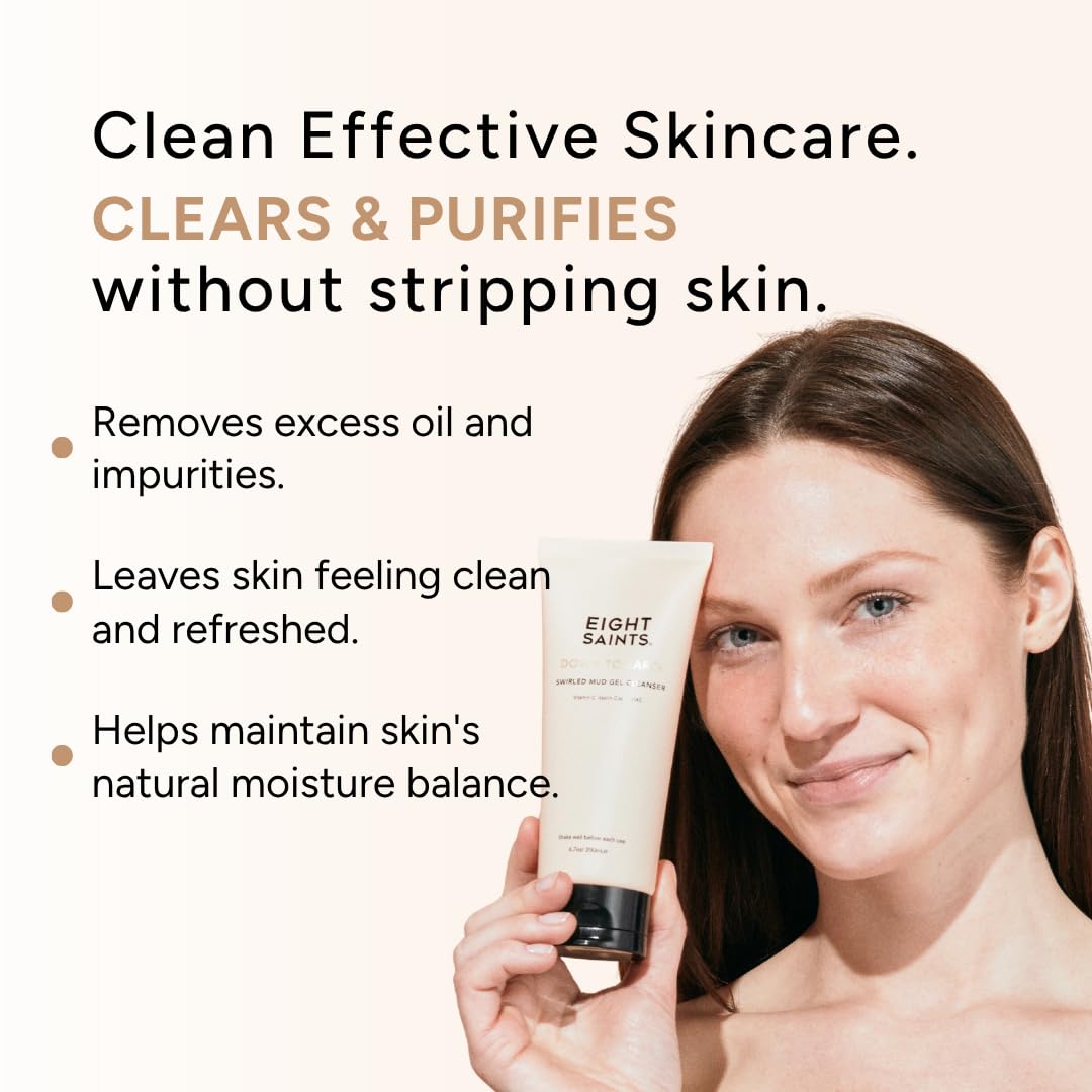 Eight Saints Down To Earth Mud Gel Face Wash, Gentle &amp; Effective Anti Aging Cleanser