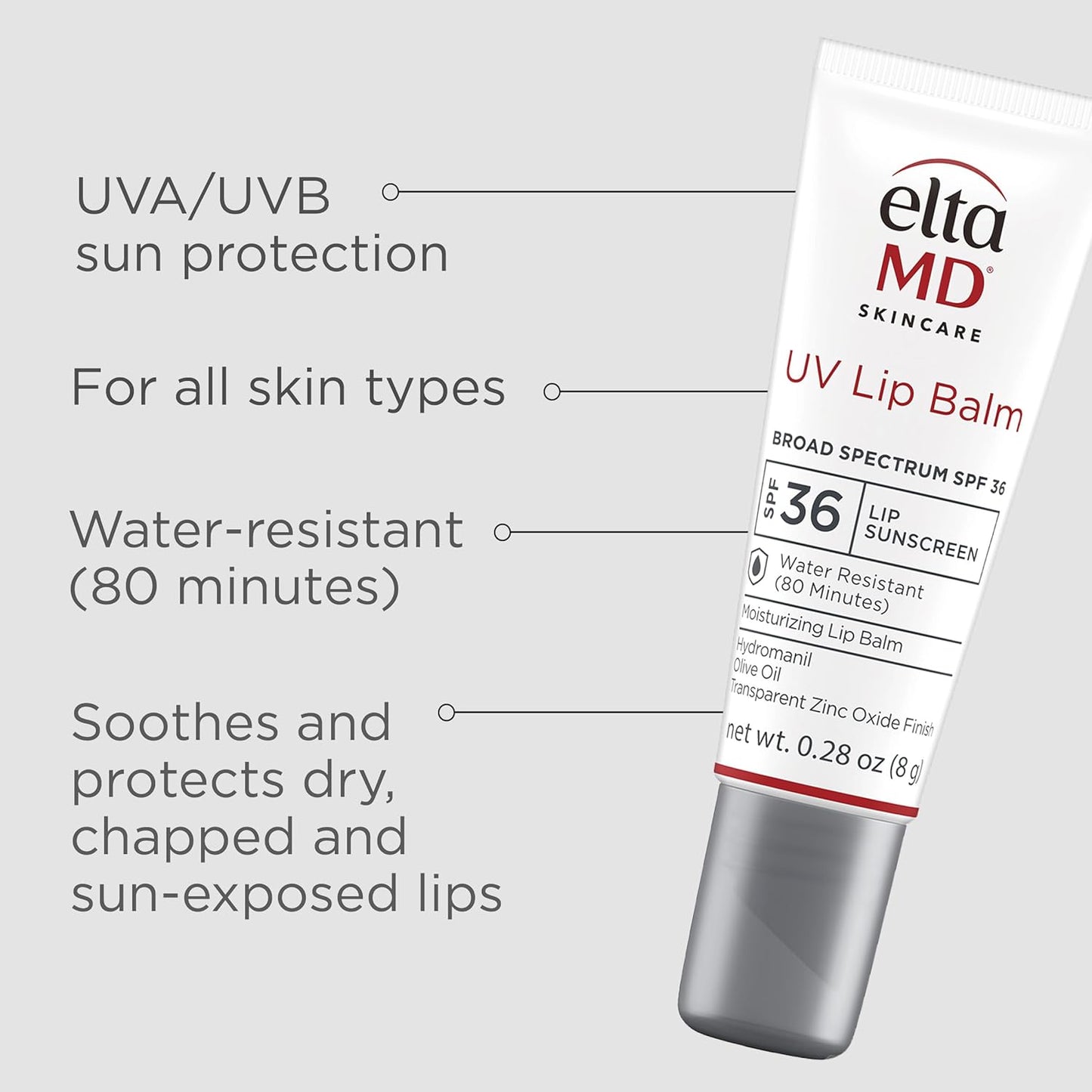 EltaMD UV Lip Balm SPF Sunscreen, Sunscreen Lip Balm with SPF 30+, Protects Dry Cracked Lips, Transparent Zinc Oxide