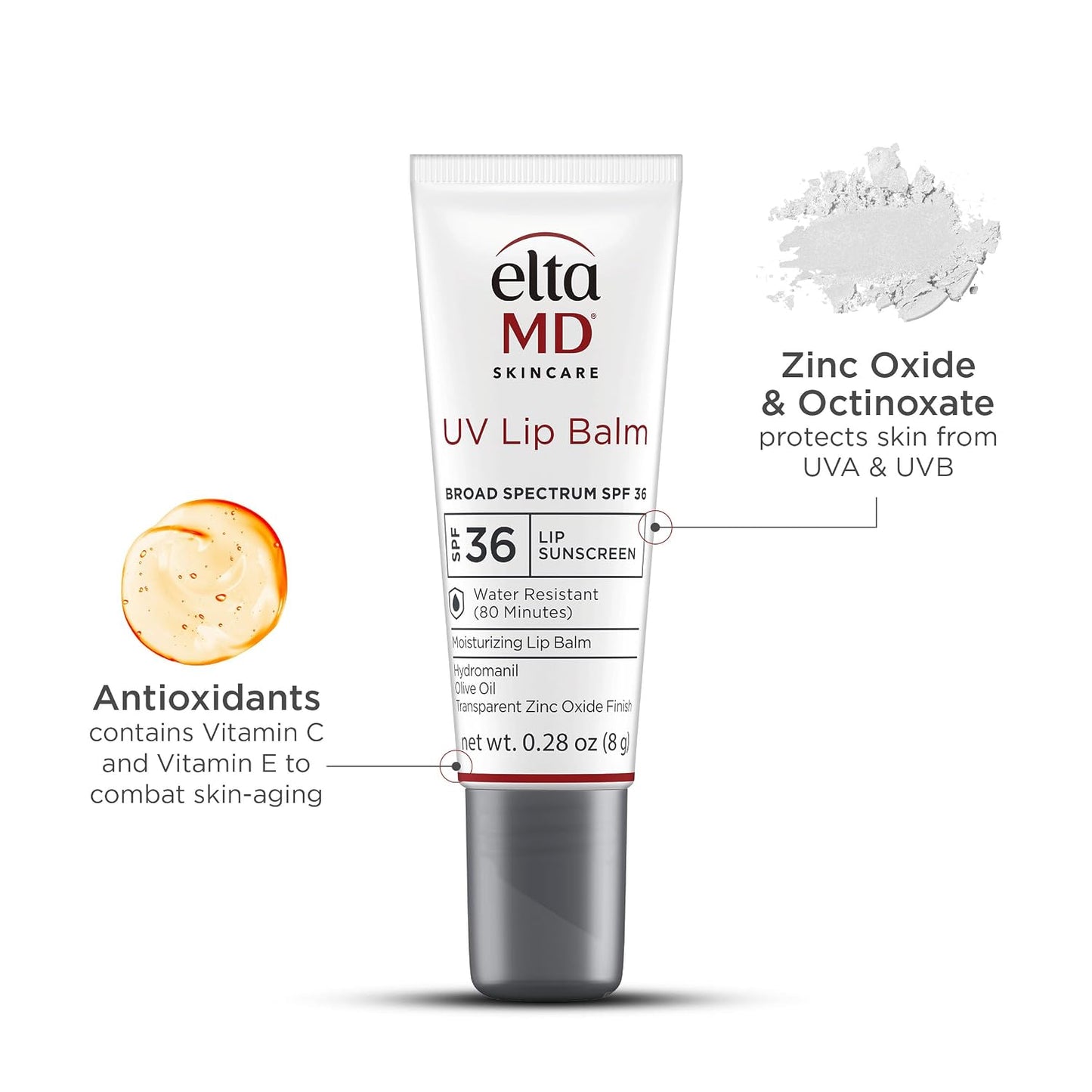 EltaMD UV Lip Balm SPF Sunscreen, Sunscreen Lip Balm with SPF 30+, Protects Dry Cracked Lips, Transparent Zinc Oxide