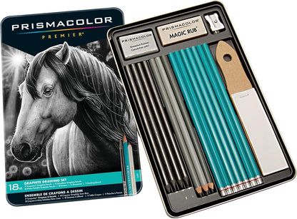 Prismacolor Premier Graphite Drawing Pencils With Erasers & Sharpeners-18-Piece Set