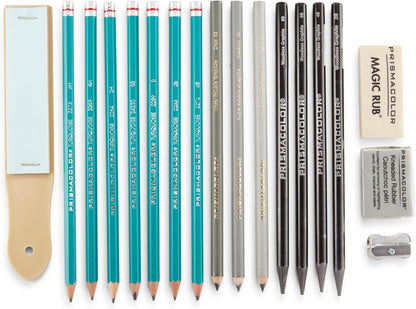 Prismacolor Premier Graphite Drawing Pencils With Erasers & Sharpeners-18-Piece Set