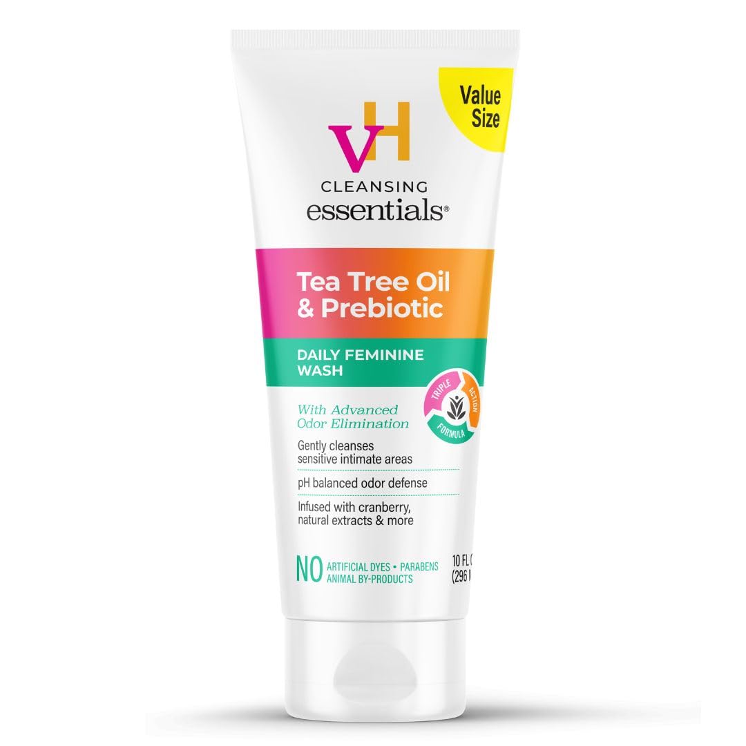 vH Essentials Daily Feminine Wash - 10 Fl Oz - Odor Eliminating Vaginal Wash with Tea Tree Oil, Prebiotics and Cranberry..