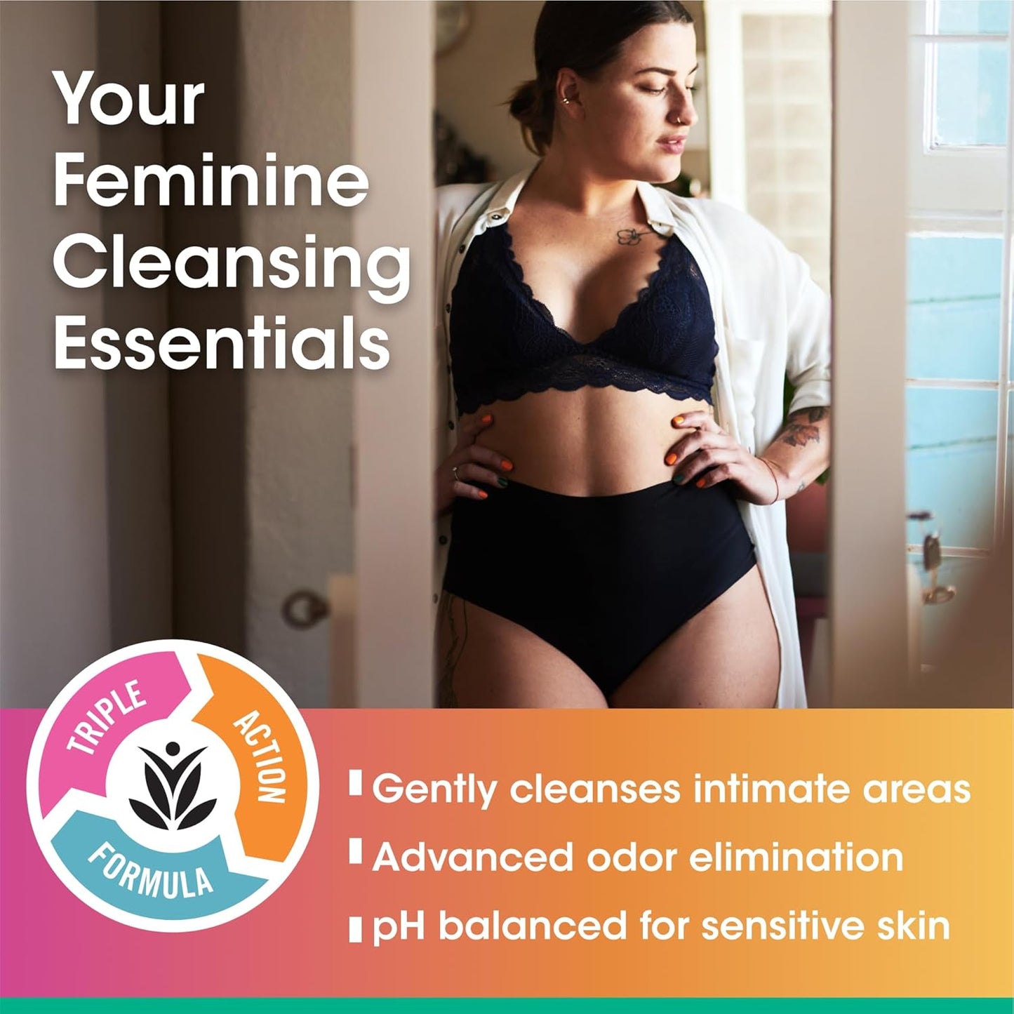 vH Essentials Daily Feminine Wash - 10 Fl Oz - Odor Eliminating Vaginal Wash with Tea Tree Oil, Prebiotics and Cranberry..