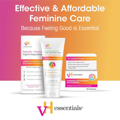 vH Essentials Daily Feminine Wash - 10 Fl Oz - Odor Eliminating Vaginal Wash with Tea Tree Oil, Prebiotics and Cranberry..