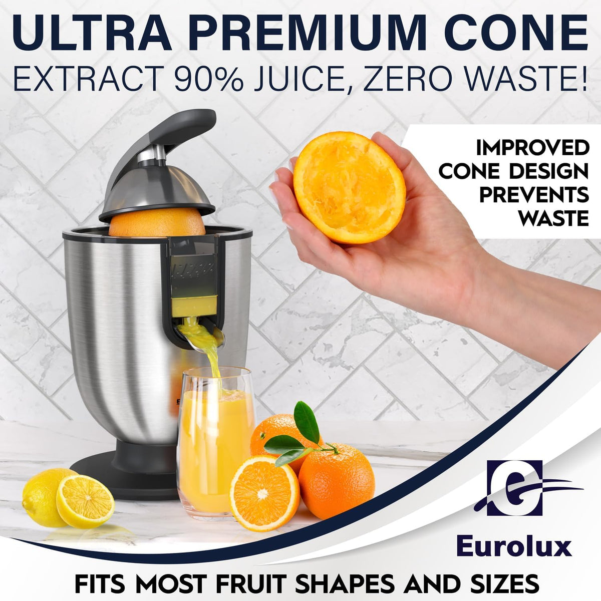 Eurolux Premium Electric Orange Juicer | Stainless Steel Citrus Squeezer