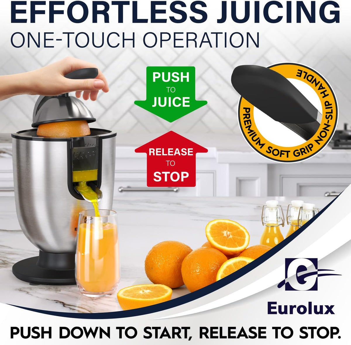 Eurolux Premium Electric Orange Juicer | Stainless Steel Citrus Squeezer