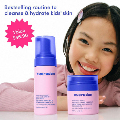 Evereden Kids Multi-Vitamin Face Wash & Cream Set, Vegan, Peach, Ages 3+
