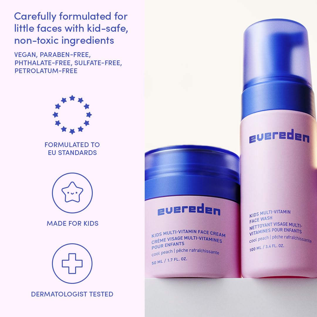 Evereden Kids Multi-Vitamin Face Wash & Cream Set, Vegan, Peach, Ages 3+