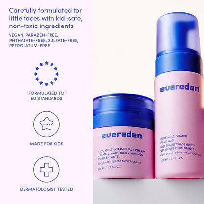 Evereden Kids Multi-Vitamin Face Wash & Cream Set, Vegan, Peach, Ages 3+